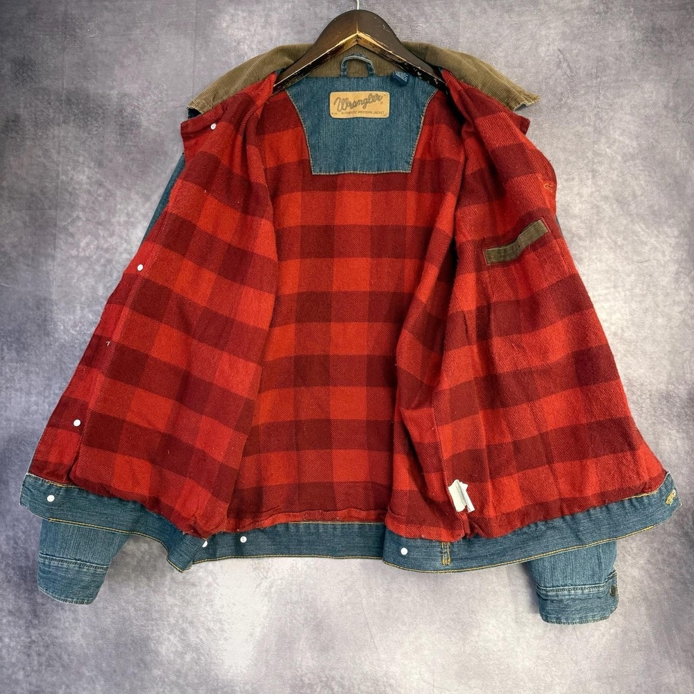 Wrangler Western Denim Jacket Men's Medium Corduroy Collar Plaid Lined